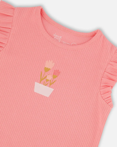 Rib Tank Top With Frills Coral Pink | Deux par Deux | Jenni Kidz