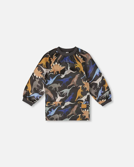 School Apron Black Dinosaur Print | Deux par Deux | Jenni Kidz