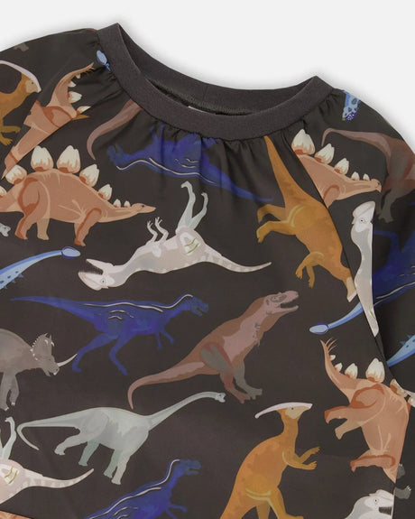 School Apron Black Dinosaur Print | Deux par Deux | Jenni Kidz
