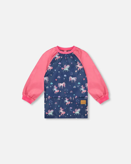 School Apron Navy Unicorn Print | Deux par Deux | Jenni Kidz