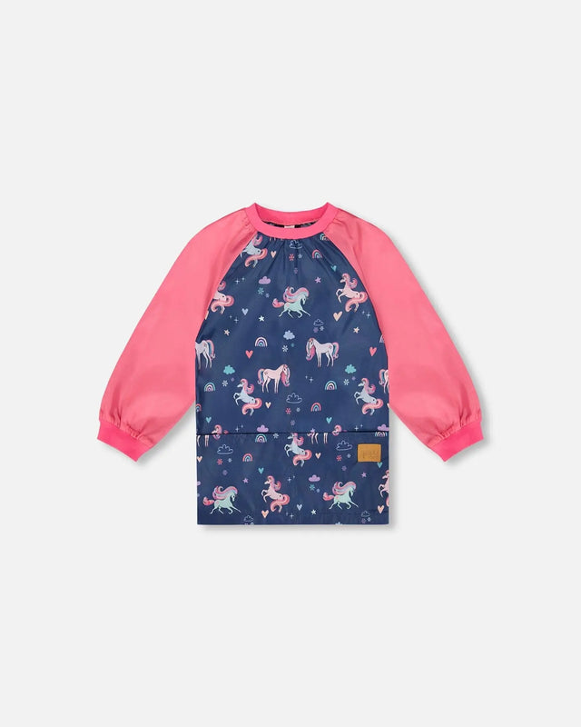 School Apron Navy Unicorn Print | Deux par Deux | Jenni Kidz