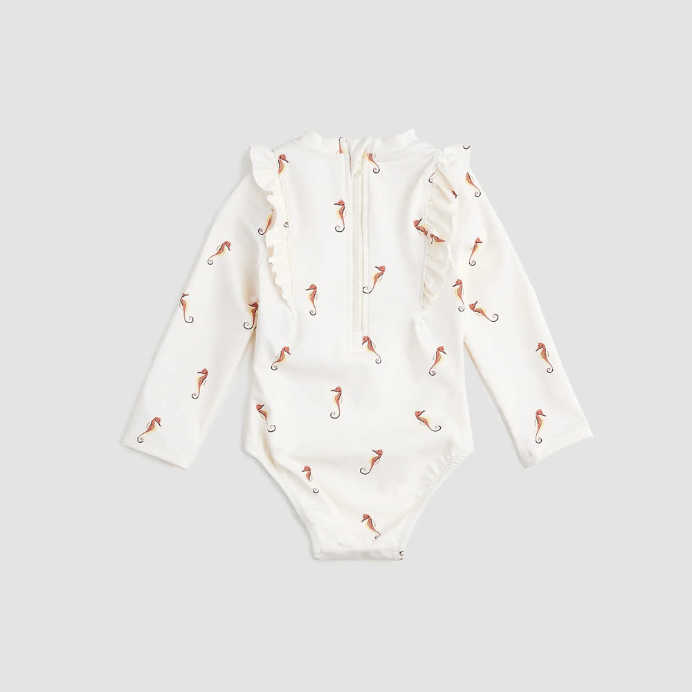 Seahorse On Crème Long-Sleeve Swimsuit | Miles The Label | Miles The Label | Jenni Kidz