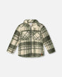 Sherpa Long Sleeve Zip Front Overshirt Sage And Beige Plaid | Deux par Deux | Jenni Kidz
