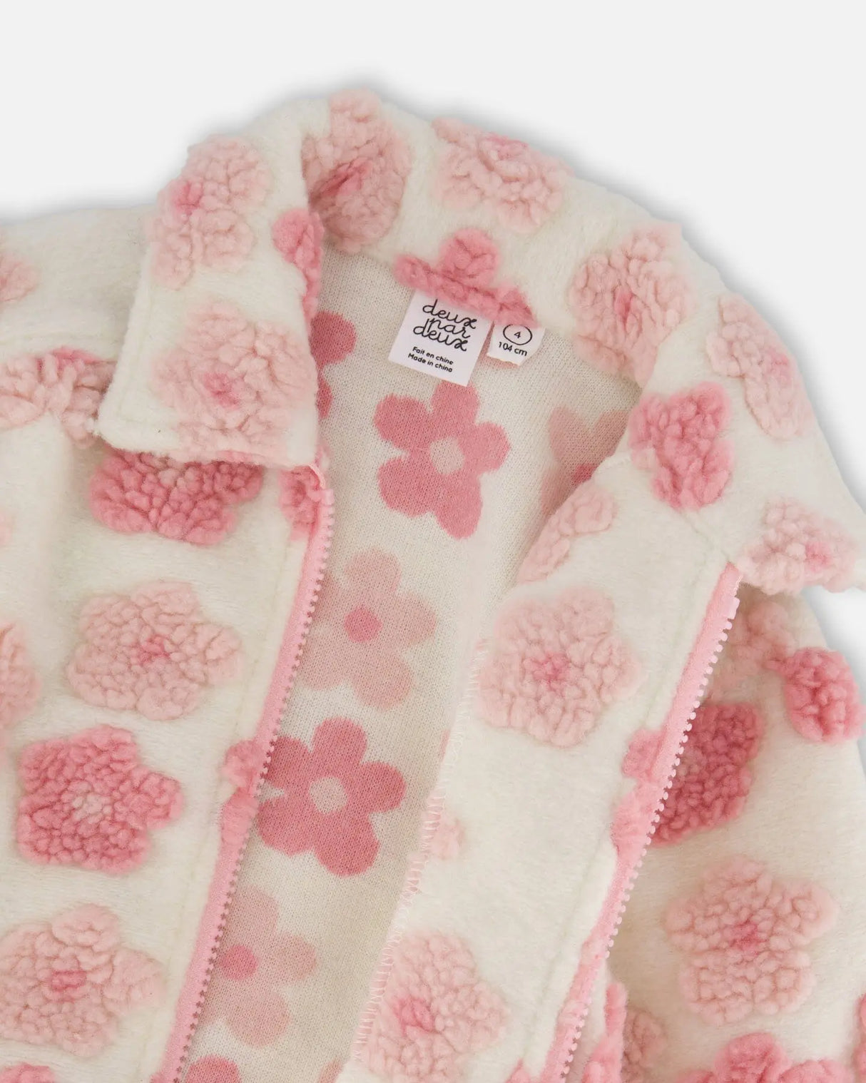 Sherpa Overshirt Off-White And Pink | Deux par Deux | Jenni Kidz