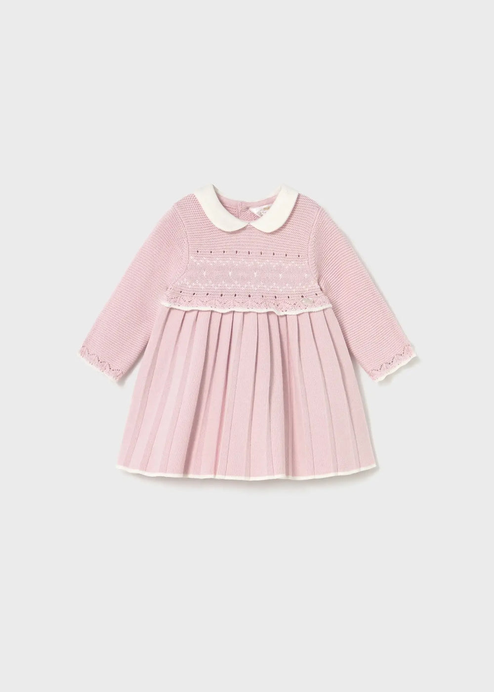 Shop Mayoral baby knit dress in pink with jacquard stitching – front view