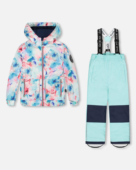 Shop now: Deux par Deux turquoise two-piece kids’ snowsuit – jacket & pants front view