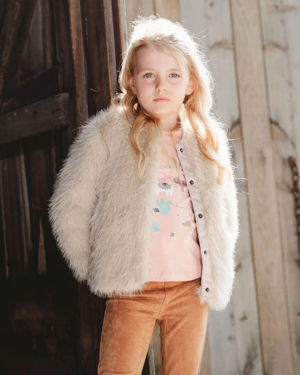 Short Faux Fur Coat Beige | Deux par Deux | Jenni Kidz
