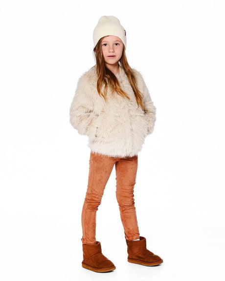 Short Faux Fur Coat Beige | Deux par Deux | Jenni Kidz