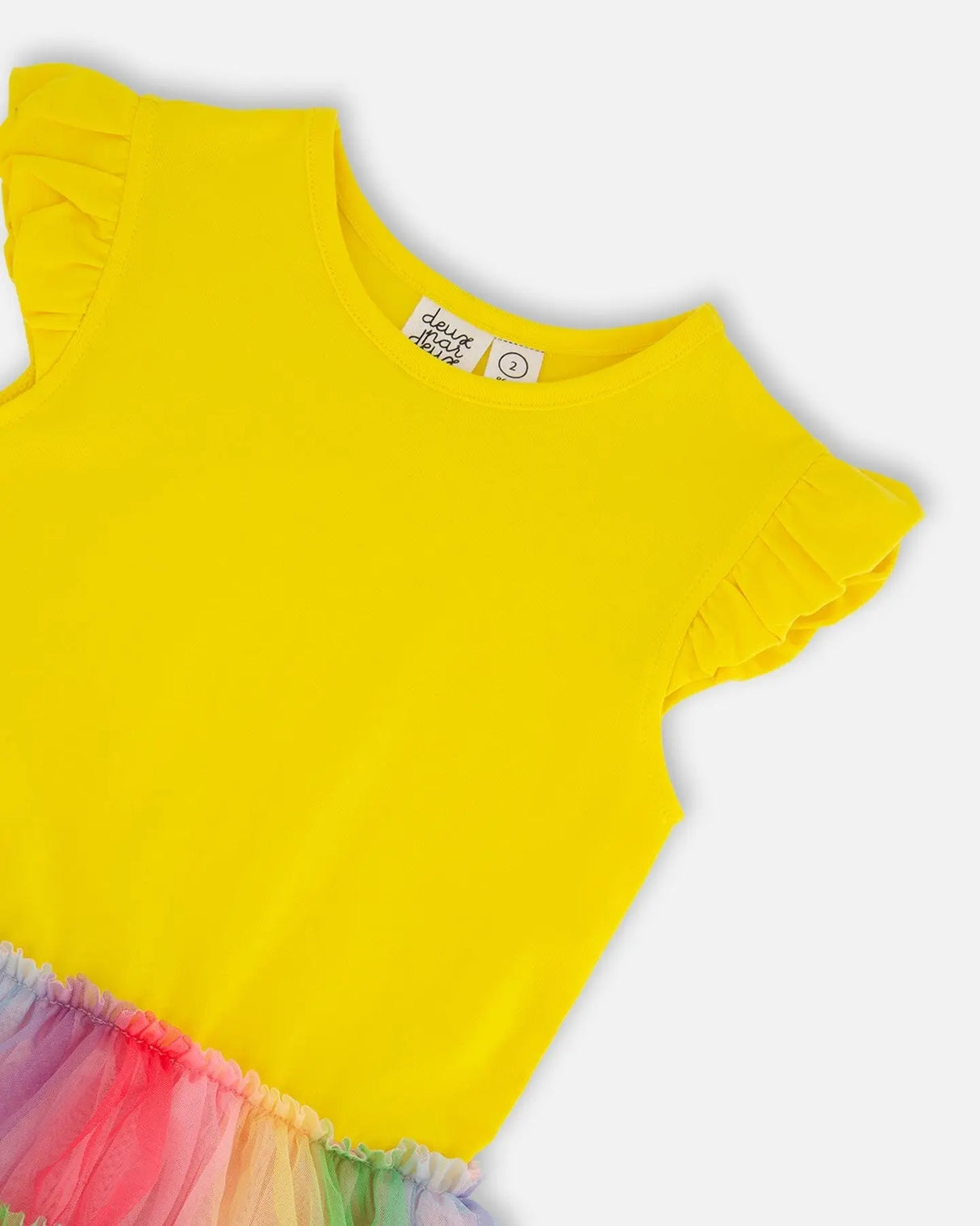 Short Sleeve Dress With Ruffle Tulle Skirt Multicolored | Deux par Deux | Jenni Kidz