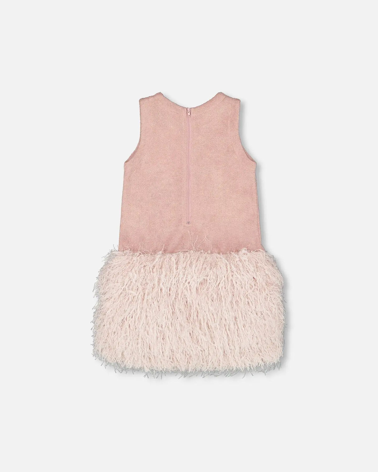 Sleeveless Bi-Material Lurex Dress With Feathers Light Pink | Deux par Deux | Jenni Kidz