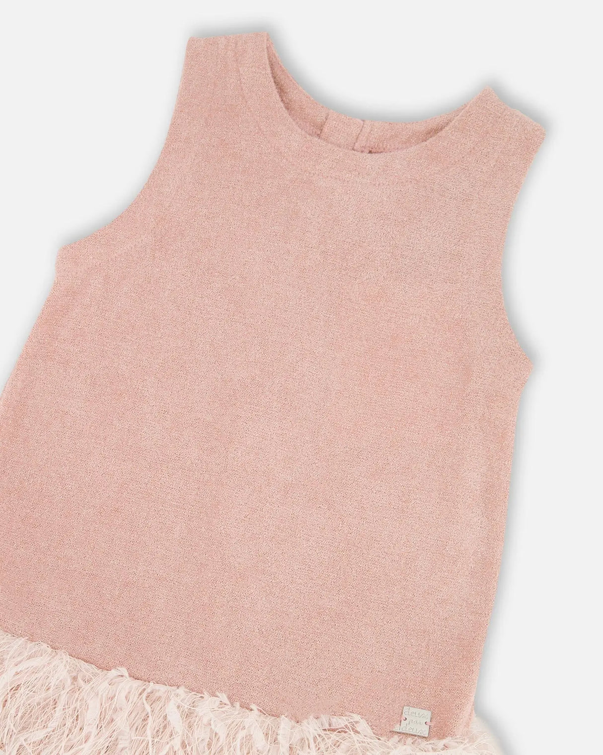 Sleeveless Bi-Material Lurex Dress With Feathers Light Pink | Deux par Deux | Jenni Kidz