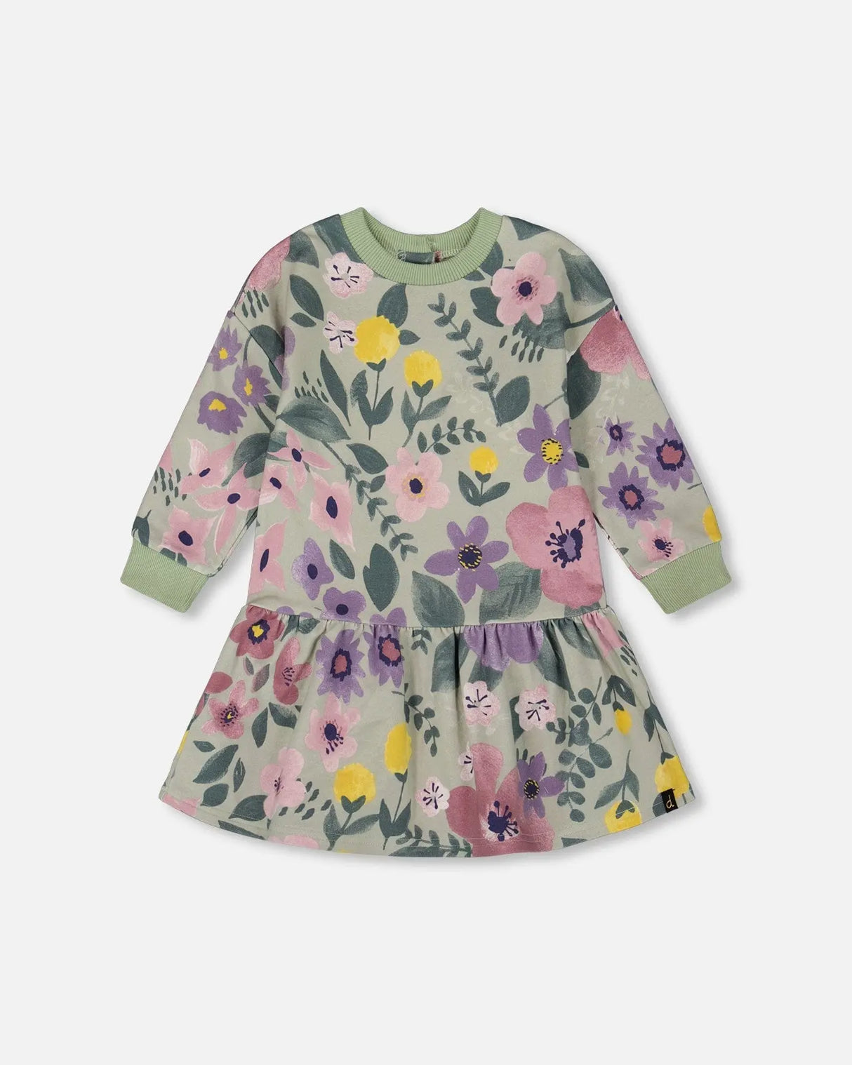Stretch Fleece Dress Sage Floral | Deux par Deux | Jenni Kidz