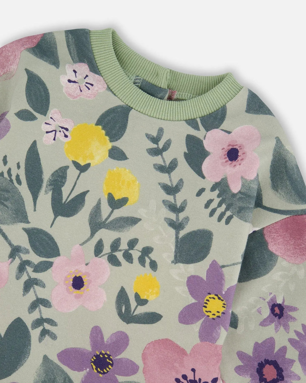 Stretch Fleece Dress Sage Floral | Deux par Deux | Jenni Kidz