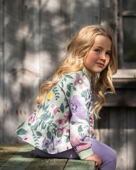 Stretch Fleece Sweatshirt Sage Floral | Deux par Deux | Jenni Kidz
