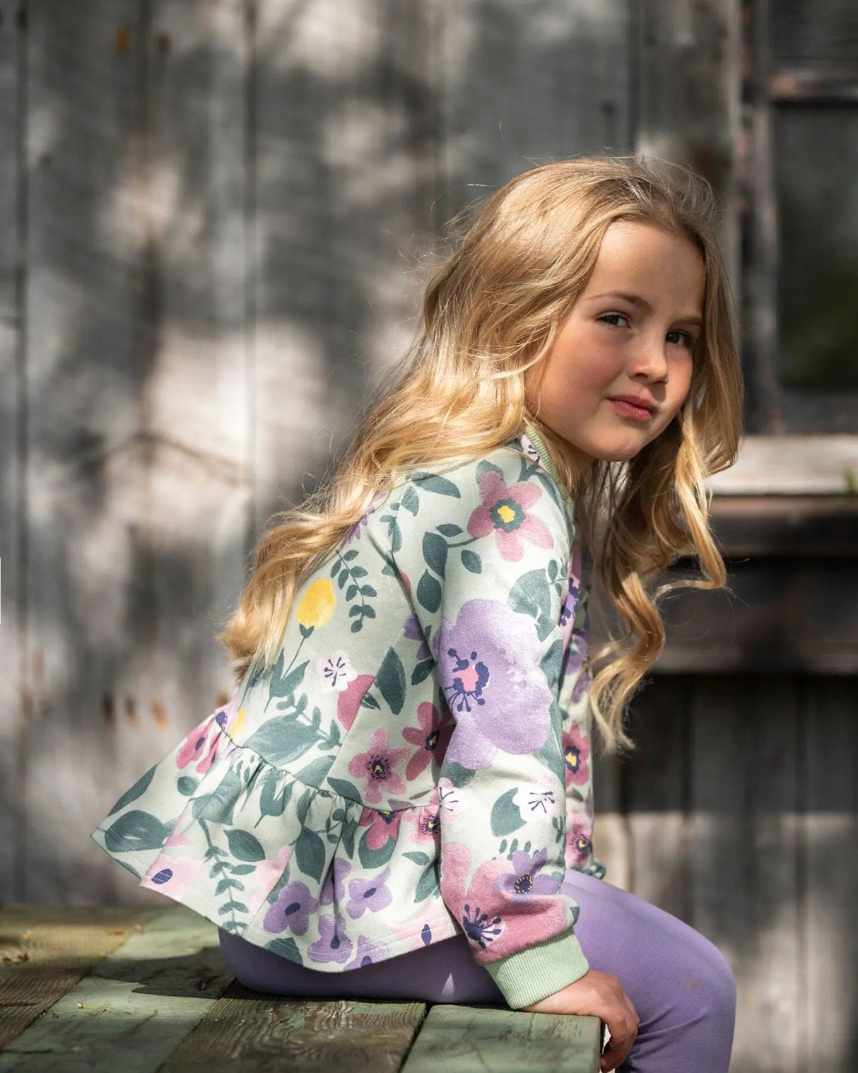 Stretch Fleece Sweatshirt Sage Floral | Deux par Deux | Jenni Kidz