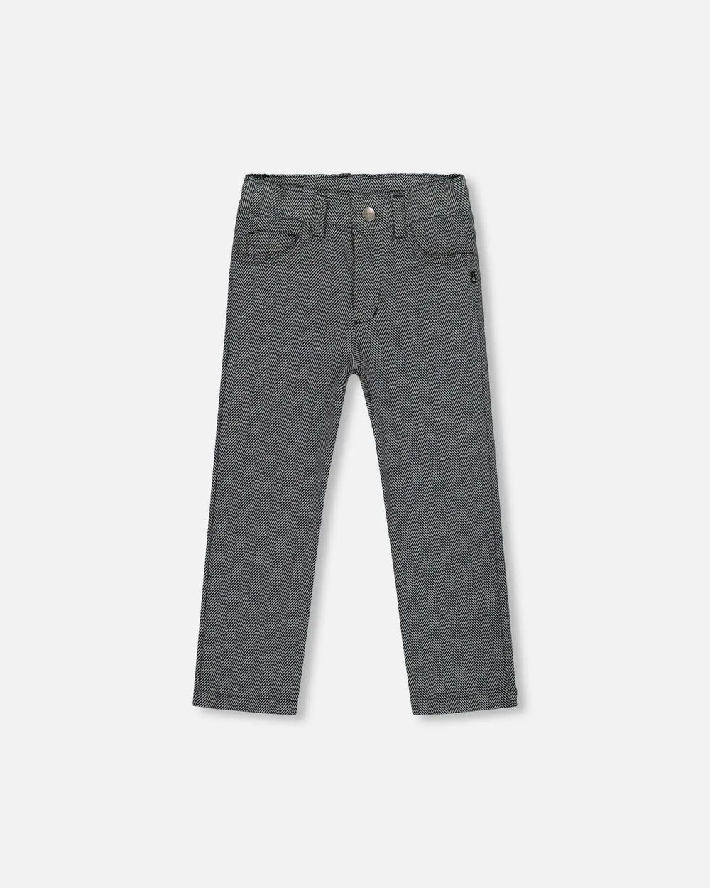 Stretch Jacquard Pants Grey Herringbone | Deux par Deux | Jenni Kidz