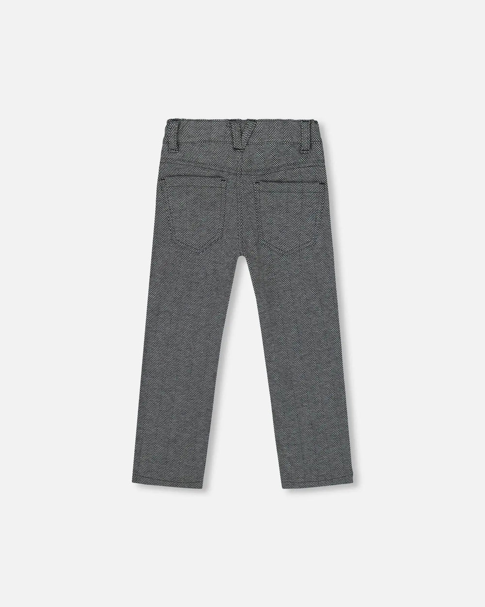 Stretch Jacquard Pants Grey Herringbone | Deux par Deux | Jenni Kidz