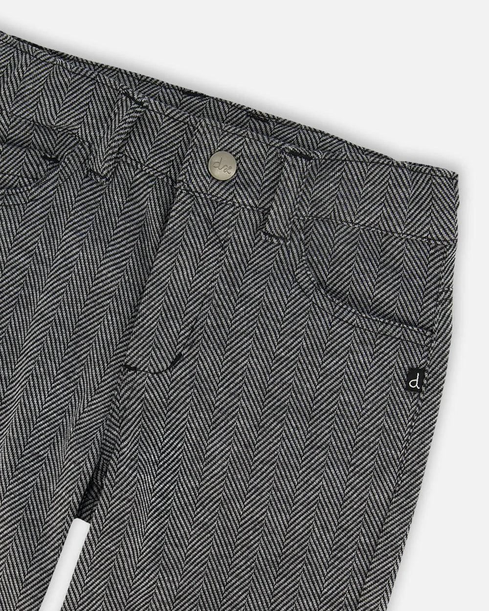 Stretch Jacquard Pants Grey Herringbone | Deux par Deux | Jenni Kidz
