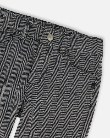 Stretch Jacquard Pants Grey Herringbone | Deux par Deux | Jenni Kidz