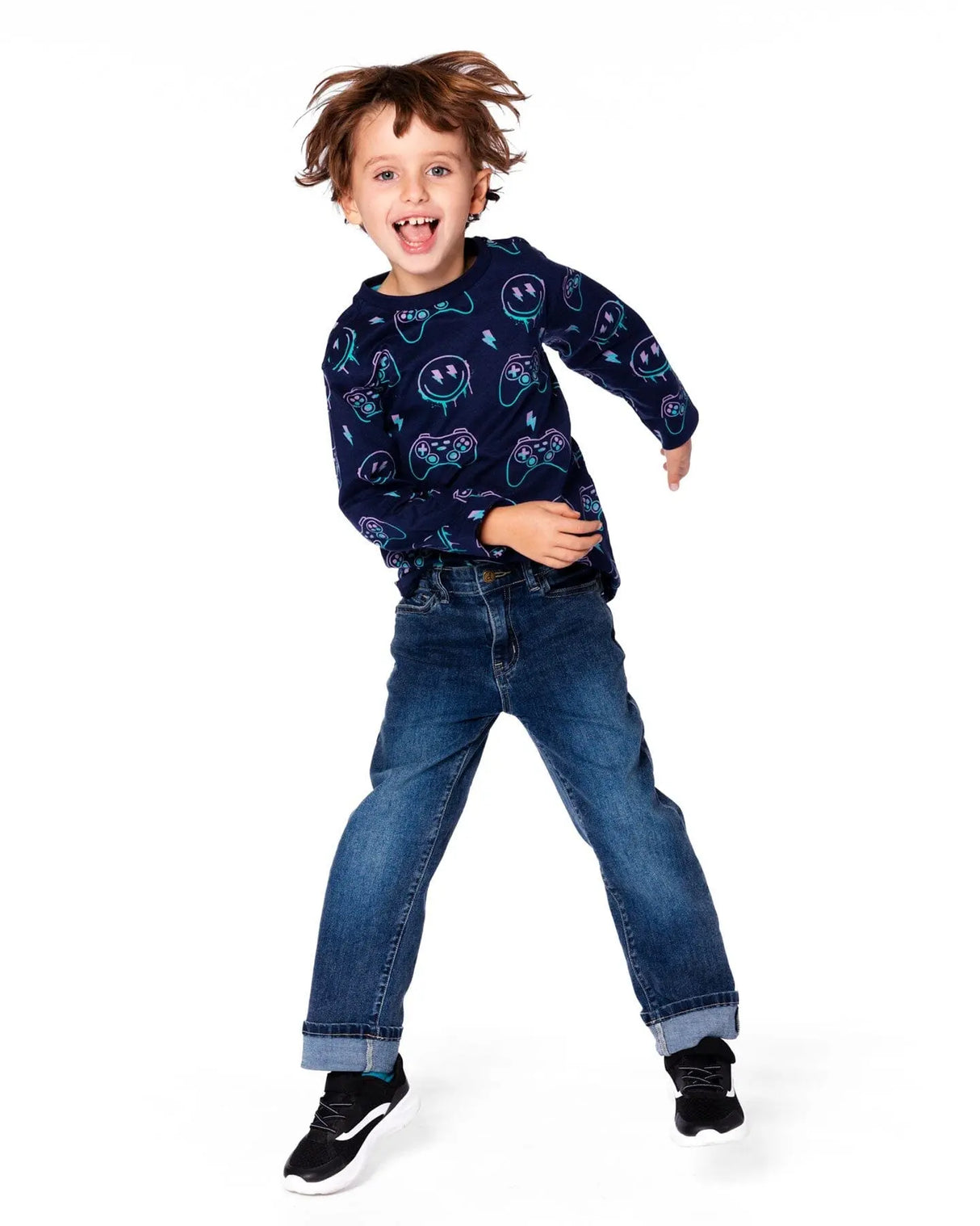 Stretch Jeans Dark Blue With Rolled Cuffs | Deux par Deux | Jenni Kidz