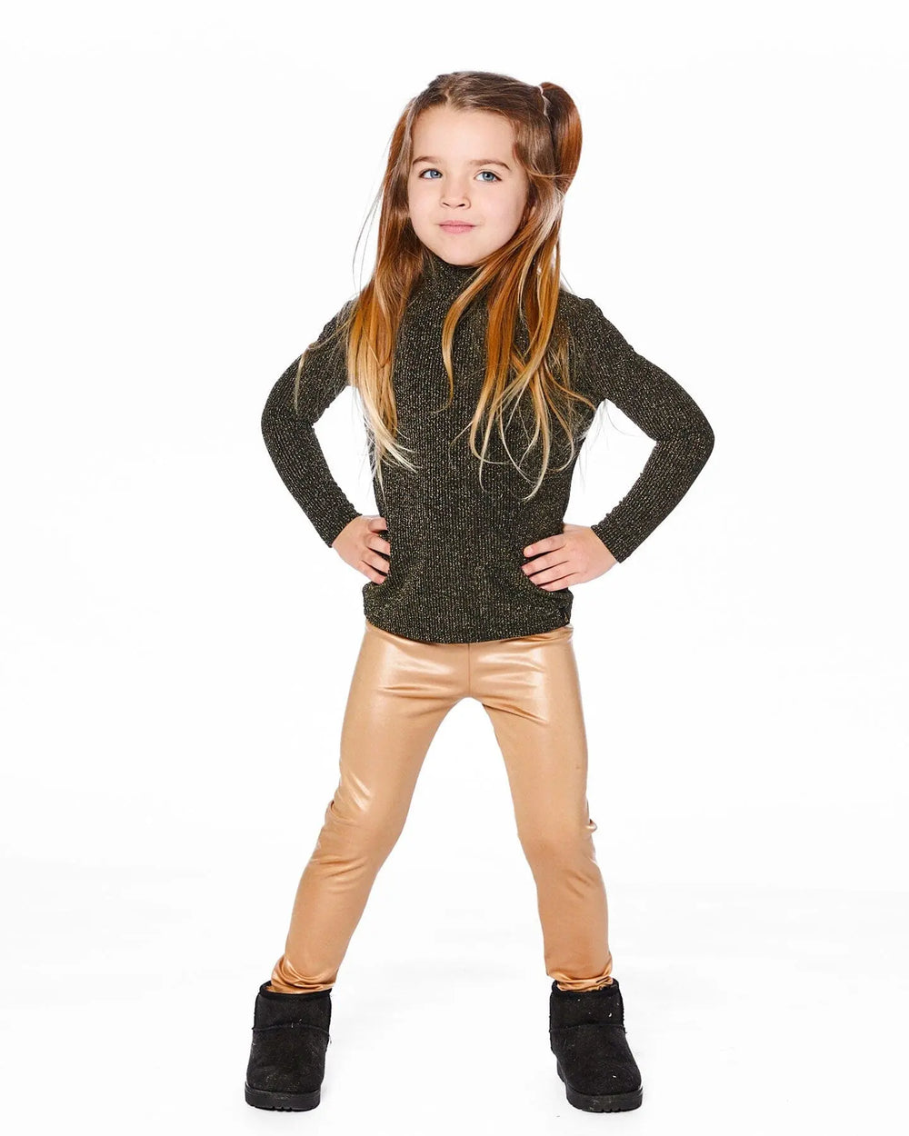 Stretch Shiny Leggings Golden Beige | Deux par Deux | Jenni Kidz