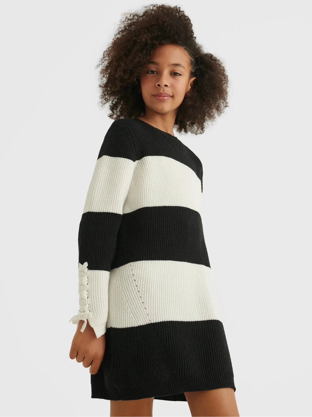 Striped Knit Girls Dress  Black & White | Mayoral | Mayoral | Jenni Kidz