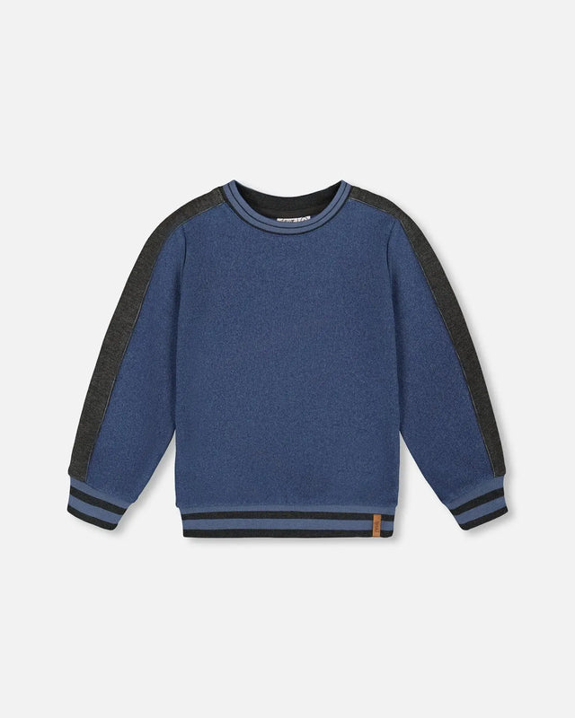 Super Soft Flat Back Rib Sweatshirt Dark Steel Blue | Deux par Deux | Jenni Kidz