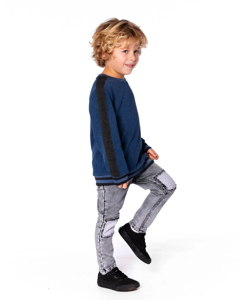 Super Soft Flat Back Rib Sweatshirt Dark Steel Blue | Deux par Deux | Jenni Kidz