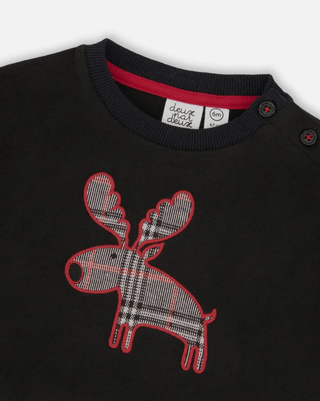 Sweater And Cargo Pants Set Black With Moose Applique | Deux par Deux | Jenni Kidz