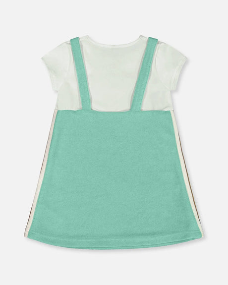 Terry Cloth Dress Turquoise And Off-White | Deux par Deux | Jenni Kidz