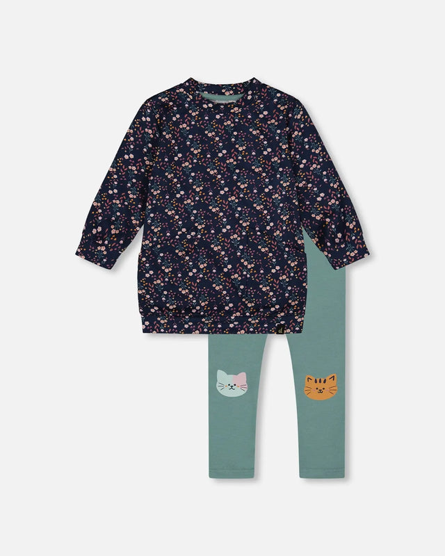 Tunic And Leggings Set Navy Floral | Deux par Deux | Jenni Kidz
