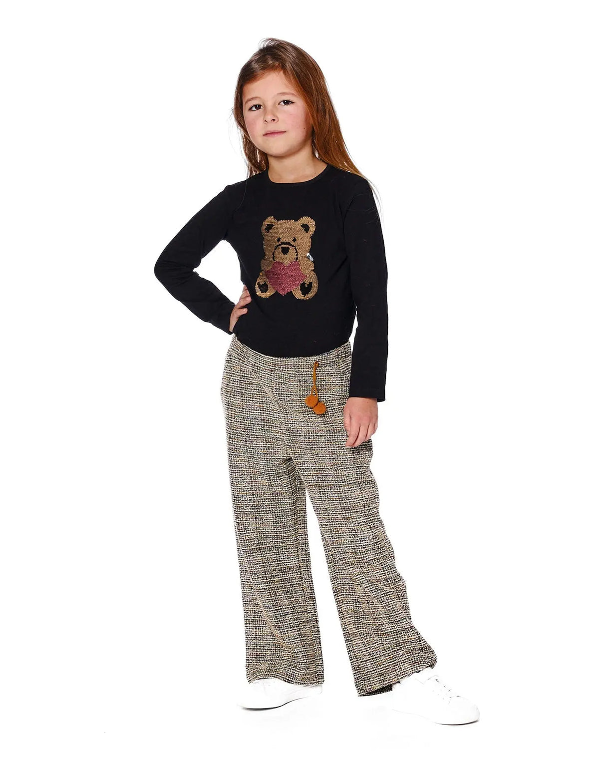 Tweed Flare Pants Beige And Black | Deux par Deux | Jenni Kidz