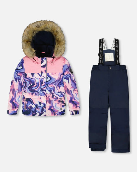 Two-Piece Discover Snowsuit With Printed Jacket Navy Blue | Deux par Deux | Jenni Kidz