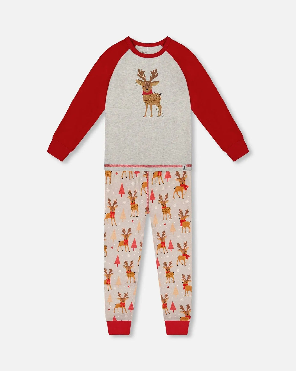 Two-Piece Organic Cotton Pajama Set Beige Reindeer Print | Deux par Deux | Jenni Kidz
