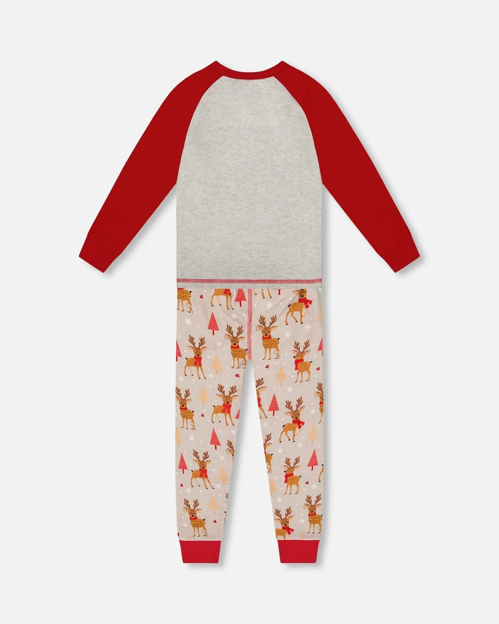 Two-Piece Organic Cotton Pajama Set Beige Reindeer Print | Deux par Deux | Jenni Kidz