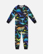 Two-Piece Organic Cotton Pajama Set Black Dinosaur Print | Deux par Deux | Jenni Kidz
