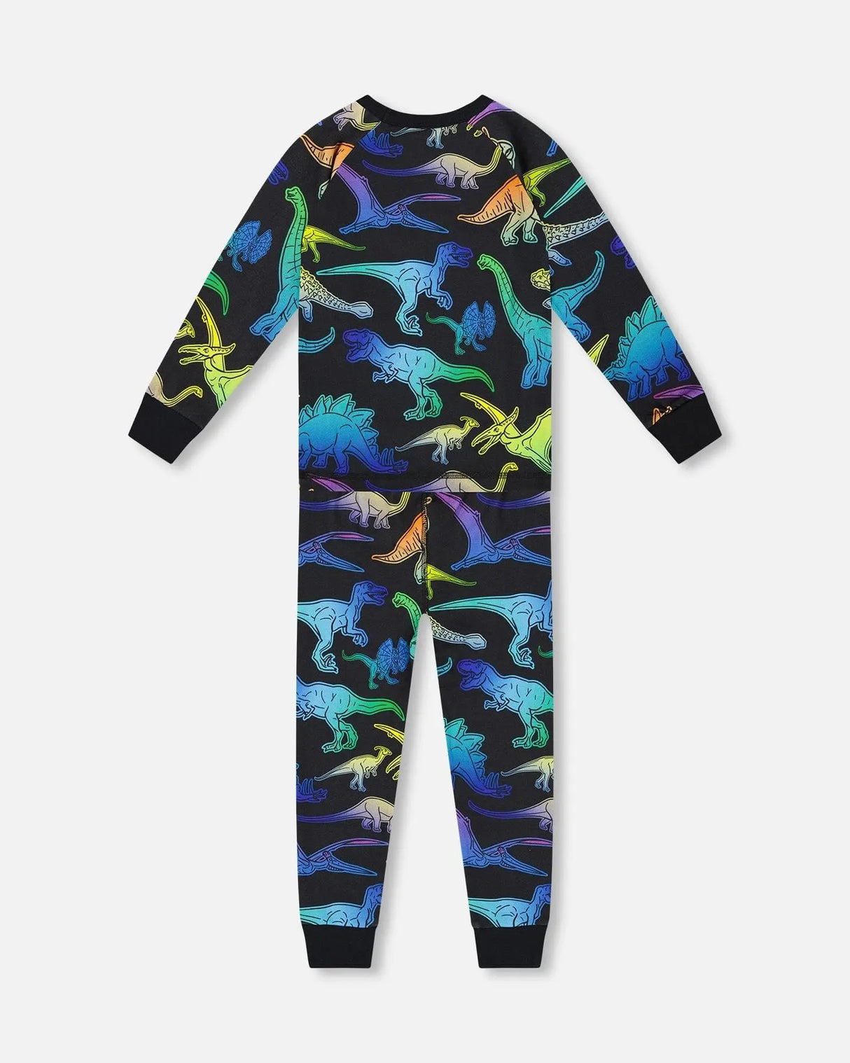 Two-Piece Organic Cotton Pajama Set Black Dinosaur Print | Deux par Deux | Jenni Kidz