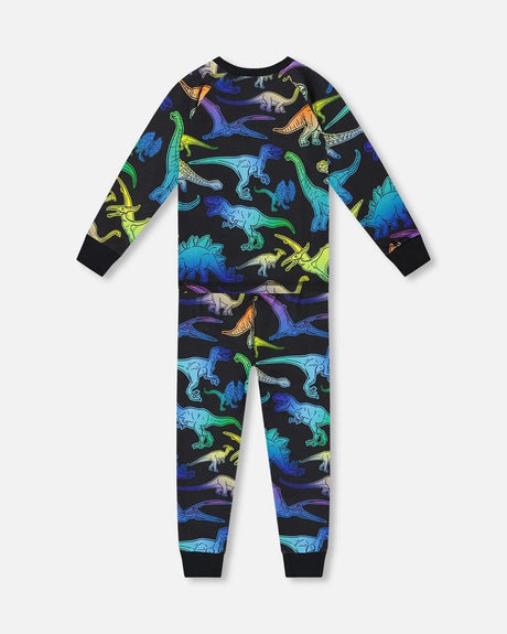 Two-Piece Organic Cotton Pajama Set Black Dinosaur Print | Deux par Deux | Jenni Kidz
