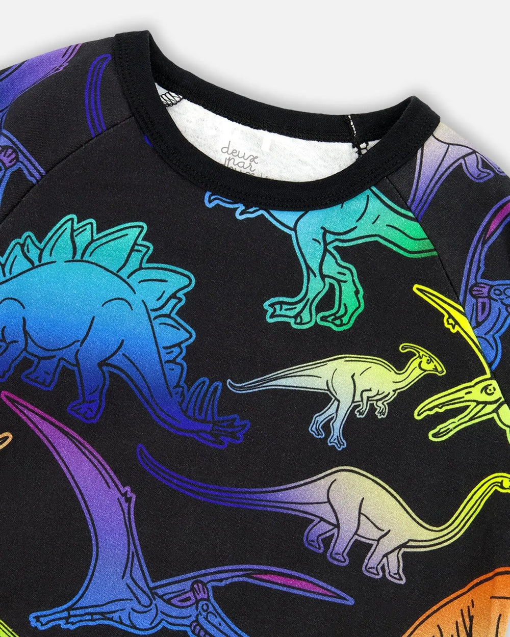 Two-Piece Organic Cotton Pajama Set Black Dinosaur Print | Deux par Deux | Jenni Kidz