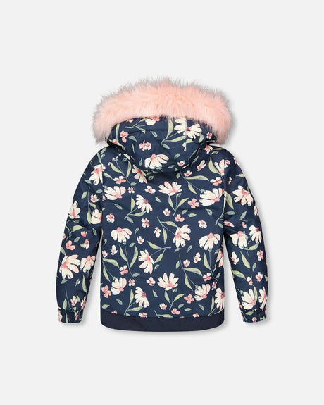Back view of Deux Par Deux kids’ winter jacket flower print