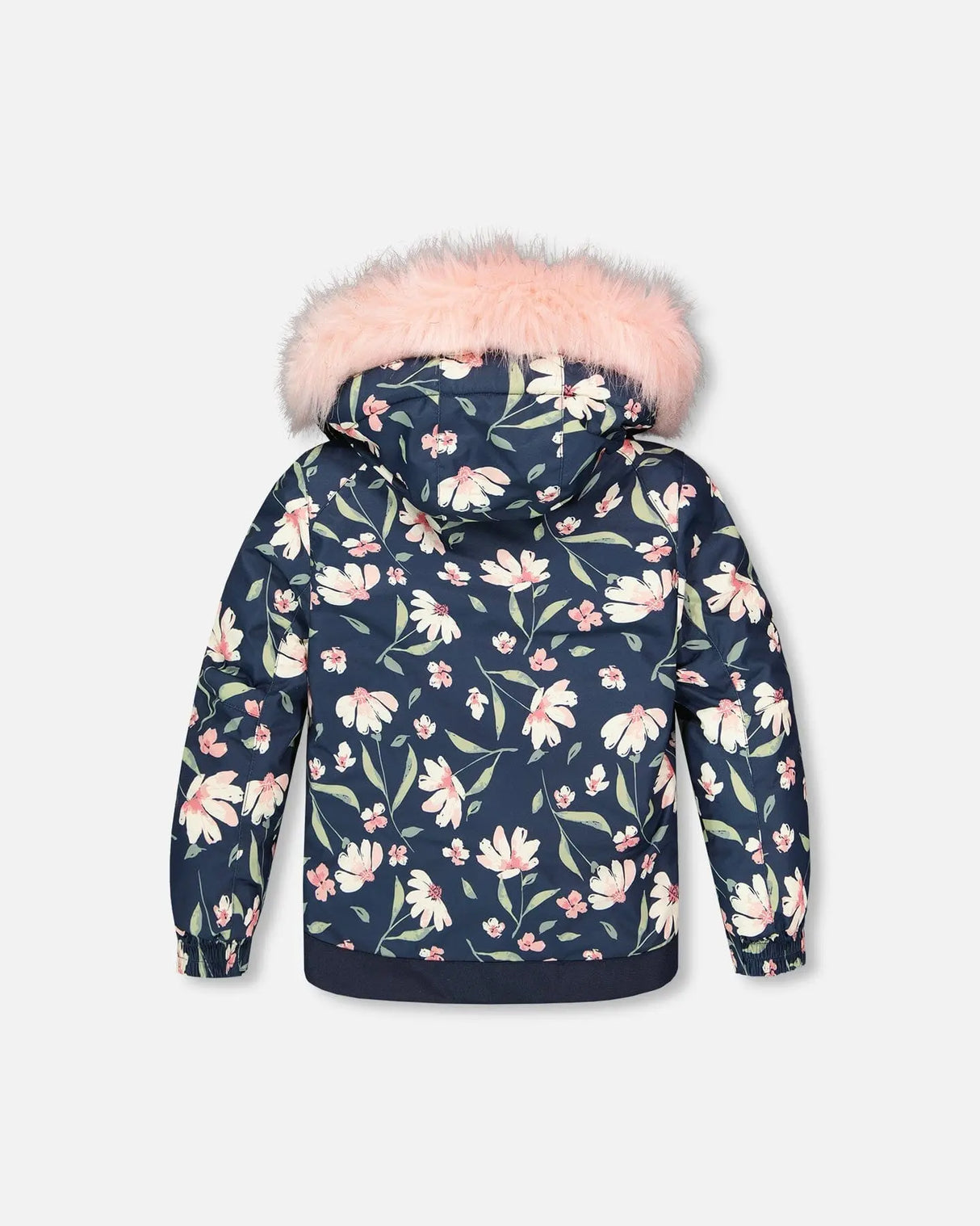 Back view of Deux Par Deux kids’ winter jacket flower print