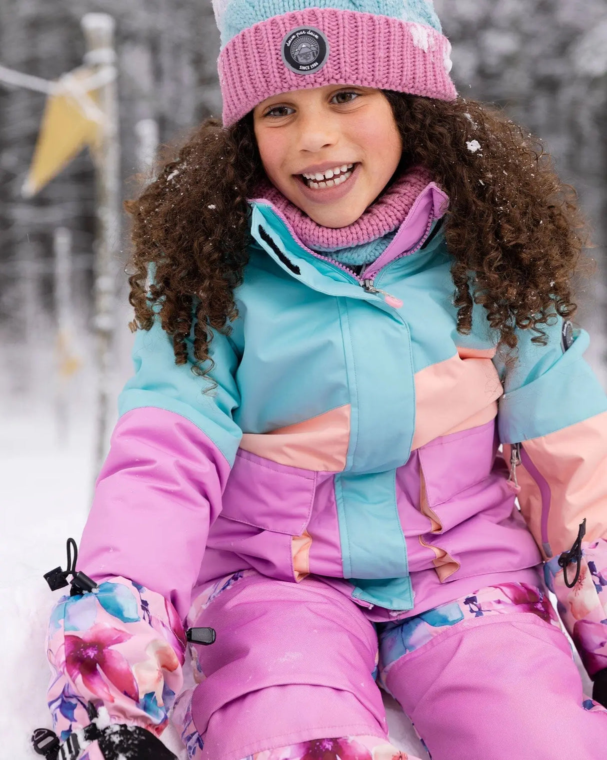 Two-Piece Play Snowsuit Pink Watercolor Flower Print | Deux par Deux | Jenni Kidz