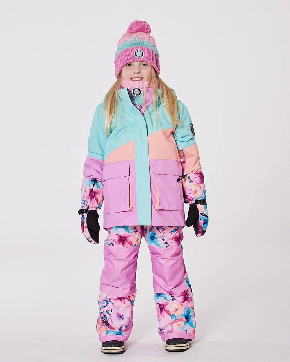 Two-Piece Play Snowsuit Pink Watercolor Flower Print | Deux par Deux | Jenni Kidz