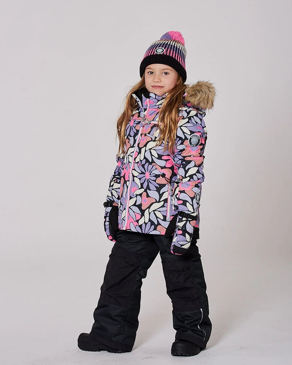 Two-Piece Play Snowsuit With Allover Print Jacket And Solid Pant Black | Deux par Deux | Jenni Kidz