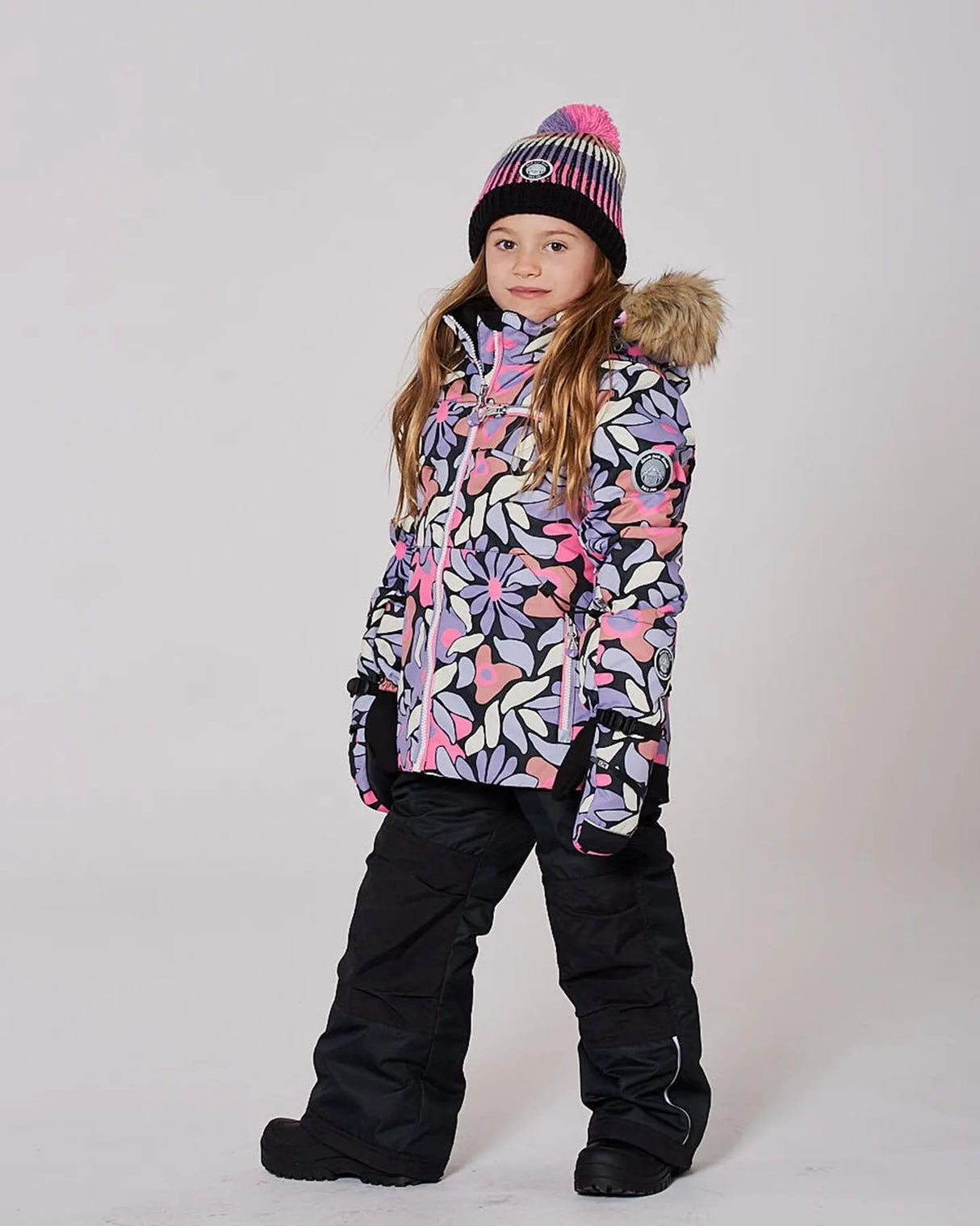 Two-Piece Play Snowsuit With Allover Print Jacket And Solid Pant Black | Deux par Deux | Jenni Kidz