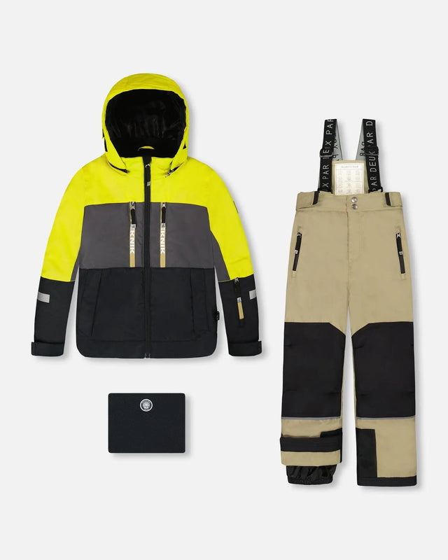 Two-Piece Teknik Snowsuit Colorblocked Light Khaki Green | Deux par Deux | Jenni Kidz
