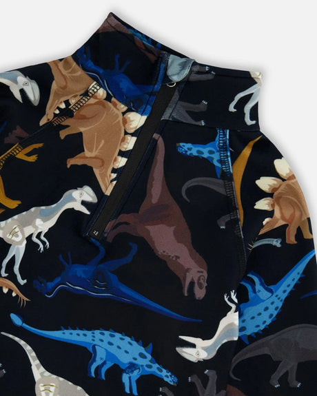 Two-Piece Thermal Underwear Seat Black Dinosaur Print | Deux par Deux | Jenni Kidz