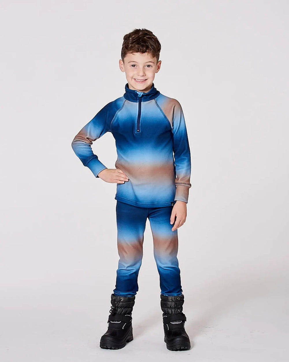 Two-Piece Thermal Underwear Set Blue And Beige Gradient | Deux par Deux | Jenni Kidz
