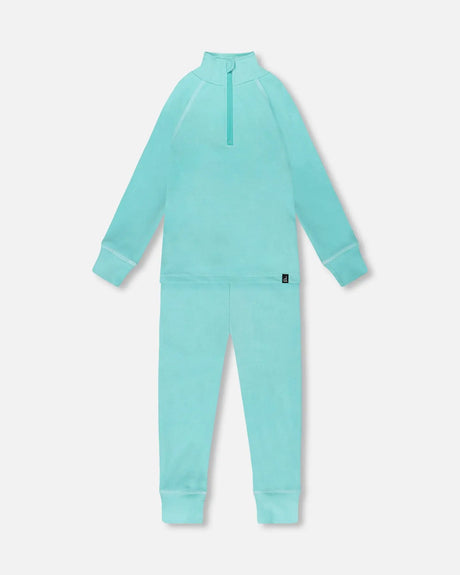 Two-Piece Thermal Underwear Set Turquoise Blue | Deux par Deux | Jenni Kidz