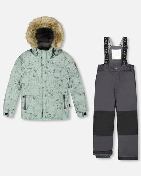 Boys snowsuit two-piece ski suit dark gray jacket and snow pants, waterproof to −30C